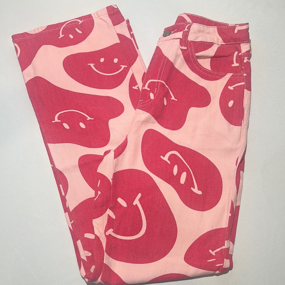 Funky Boutique Smiley Face Jeans Pink - Picture 5 of 8
